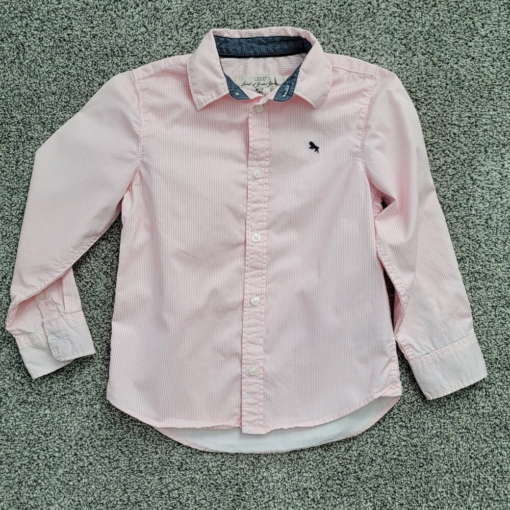Boys L.O.GG H& M Pink & White pinstripe Button down shirt 5 -6 years